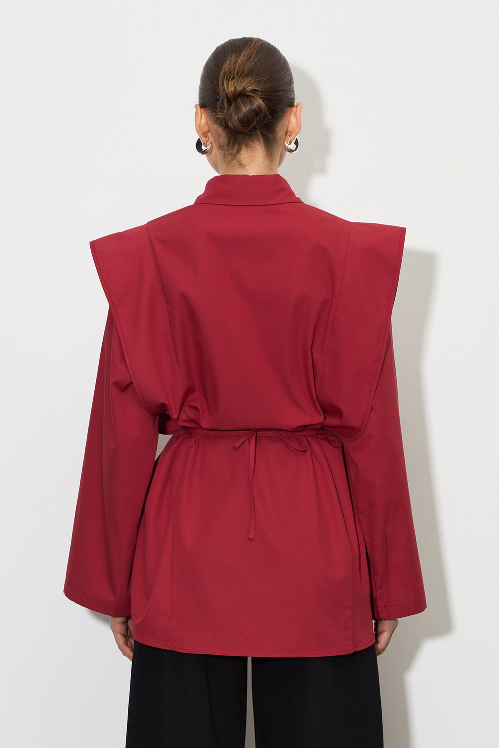 Peplum Omuz Detaylı %100 Pamuk Gömlek Kırmızı
