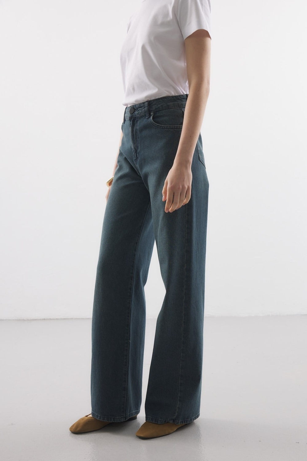 RELAXED KESİM WIDE LEG JEAN YEŞİL TİNTLİ