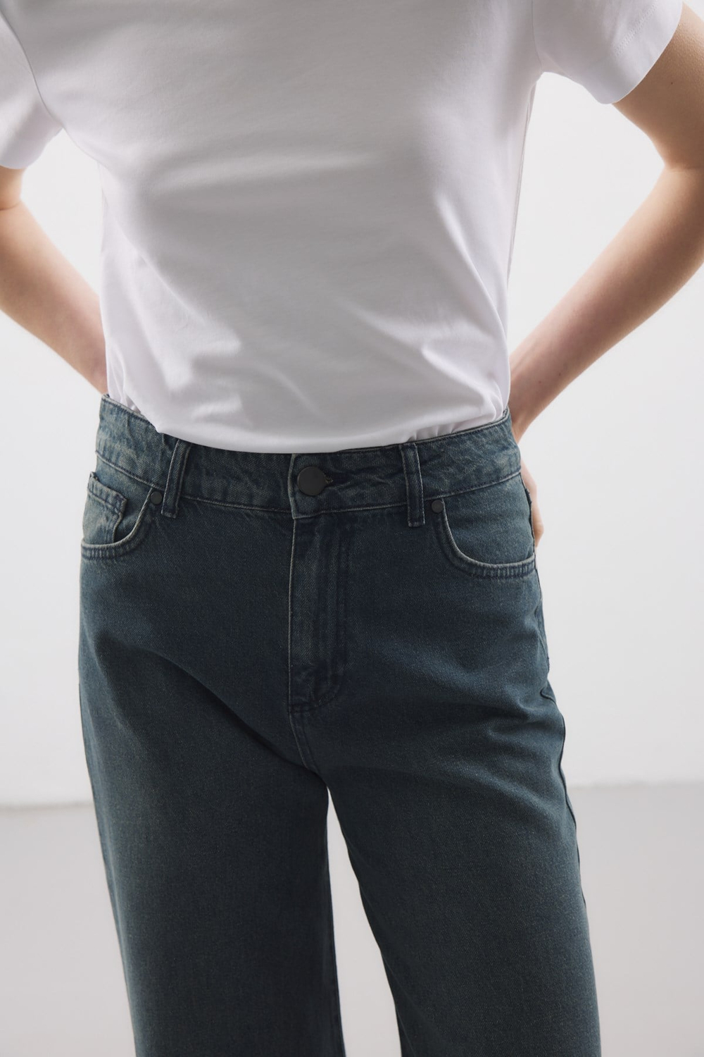 RELAXED KESİM WIDE LEG JEAN YEŞİL TİNTLİ