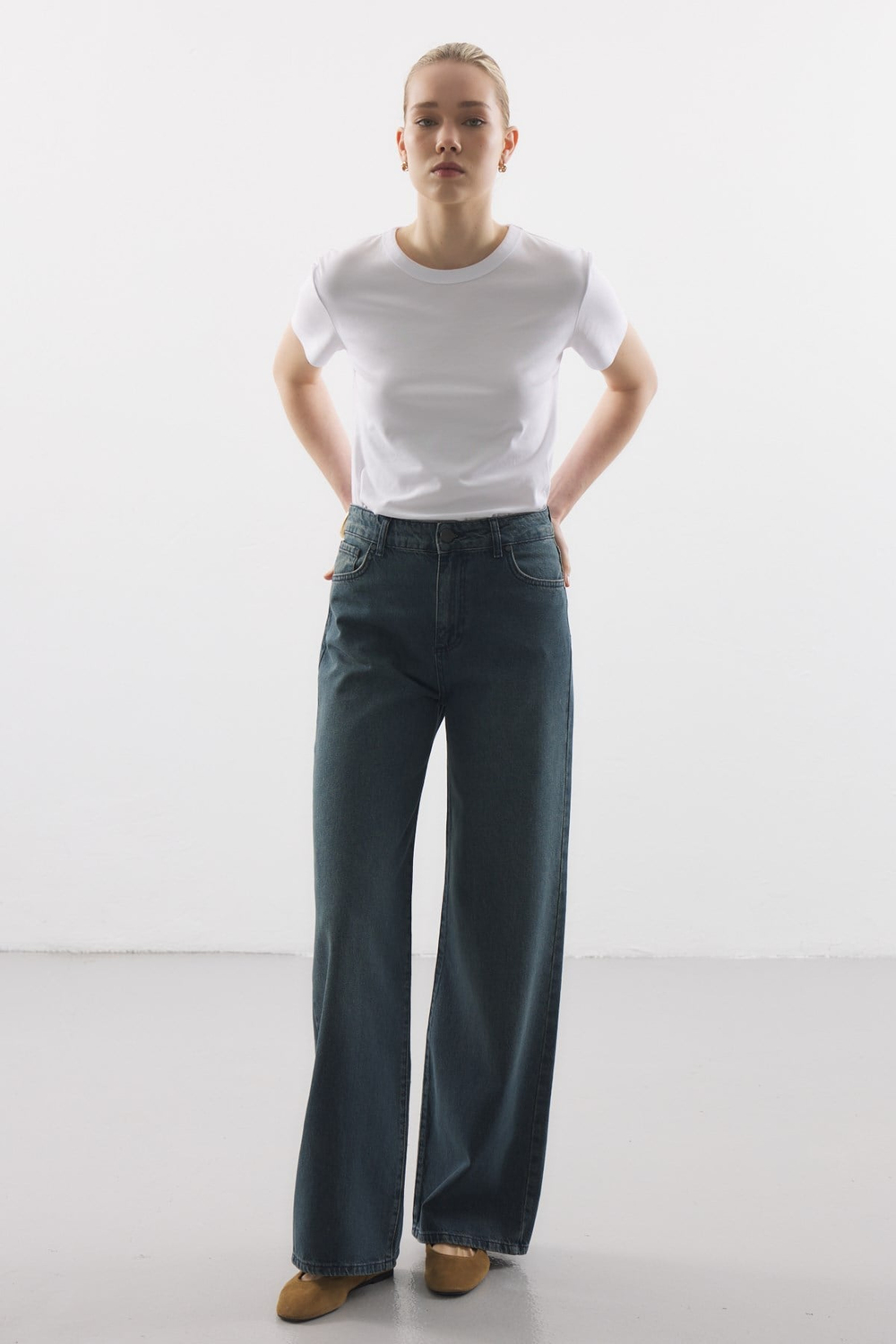 RELAXED KESİM WIDE LEG JEAN YEŞİL TİNTLİ