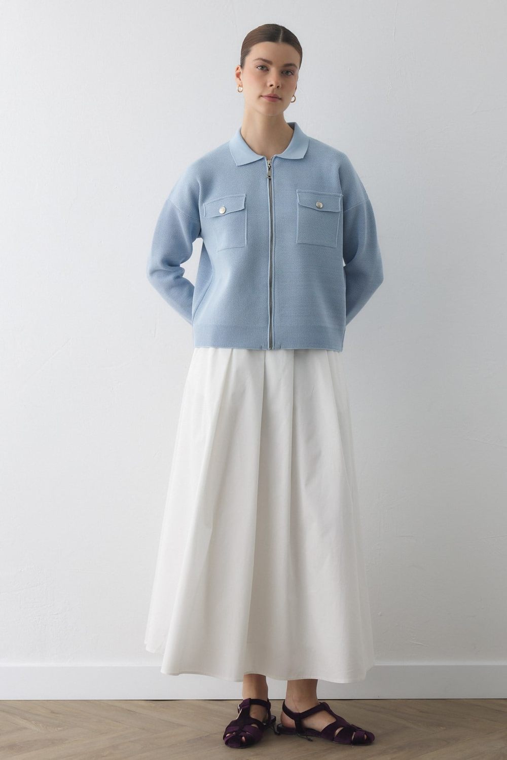 SİM EFEKTLİ ÖRME CEKET MAVİ