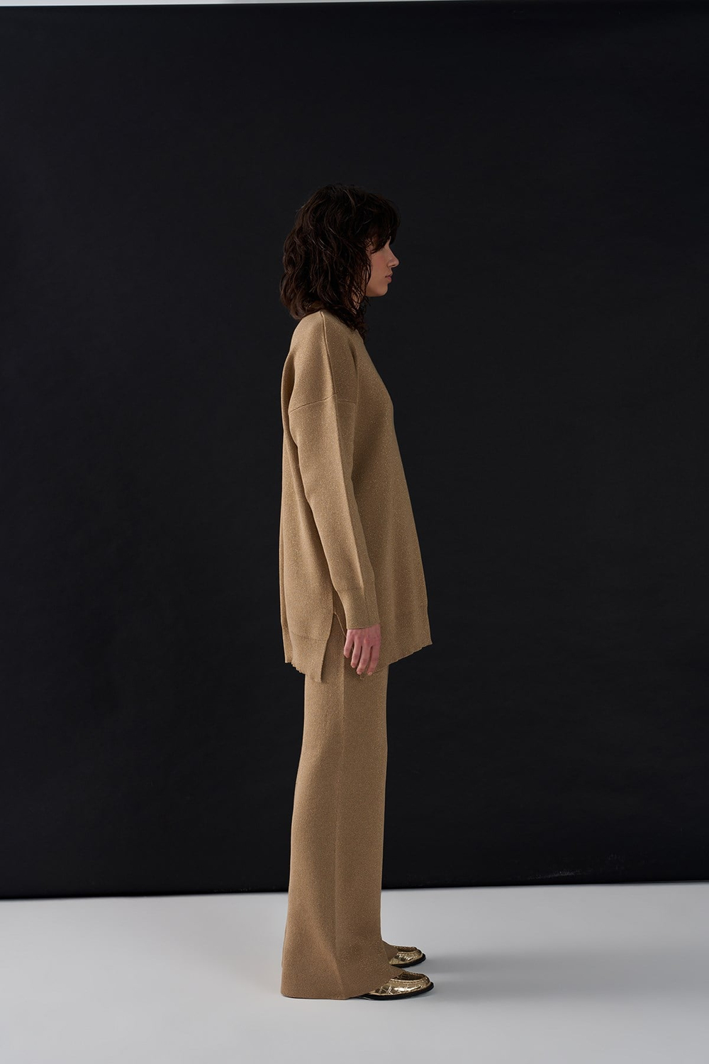 Simli Triko Pantolon Gold