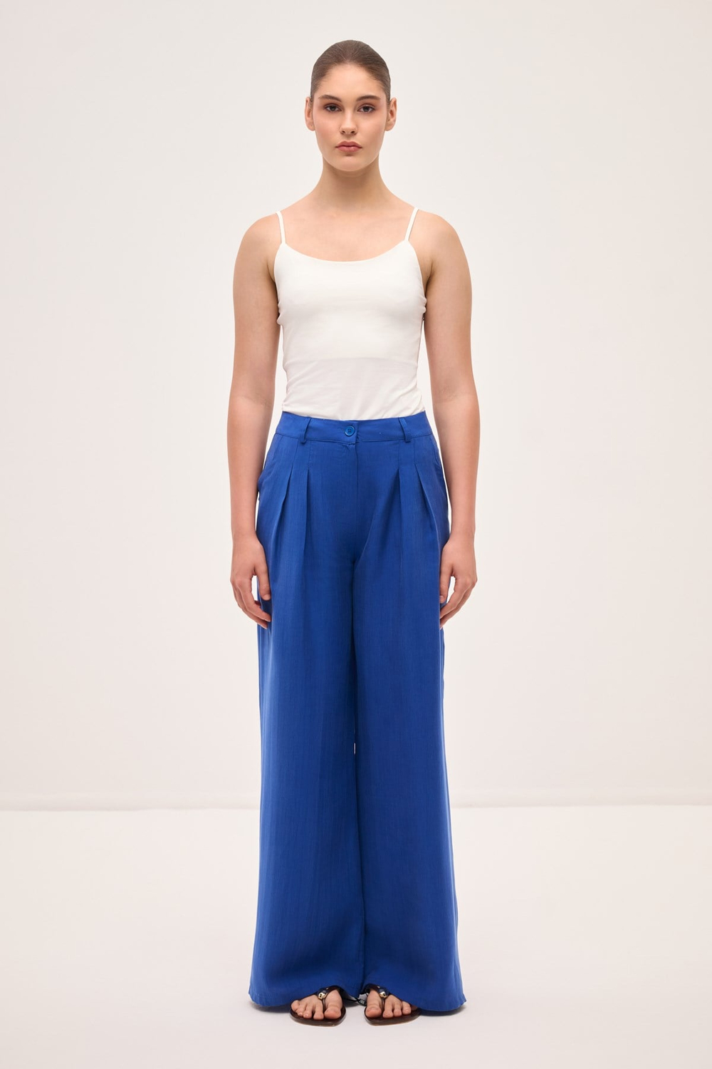 TAŞLANMIŞ MODAL DÖKÜMLÜ PANTOLON SAKS