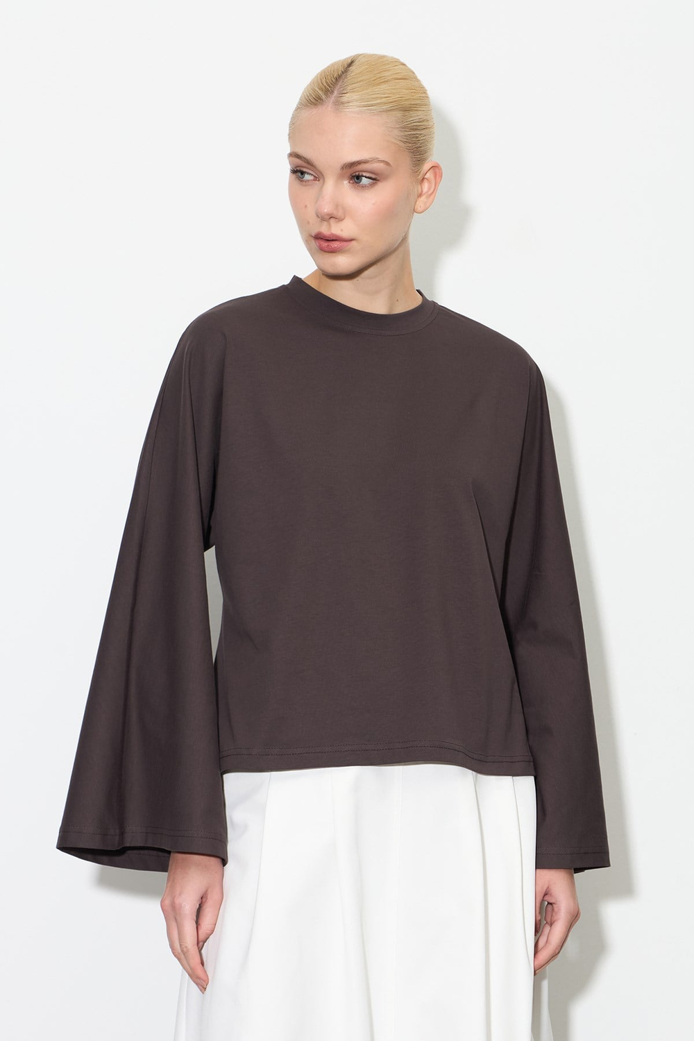 Yarasa Kol Oversize Bluz Acı Kahve