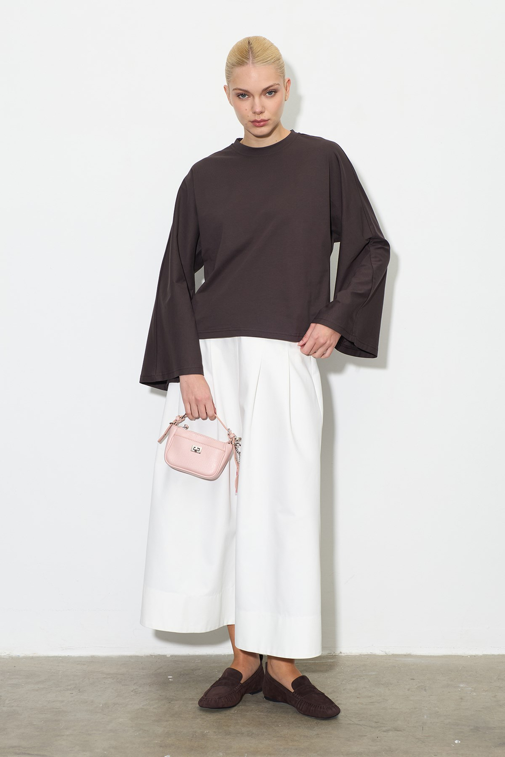 Yarasa Kol Oversize Bluz Acı Kahve
