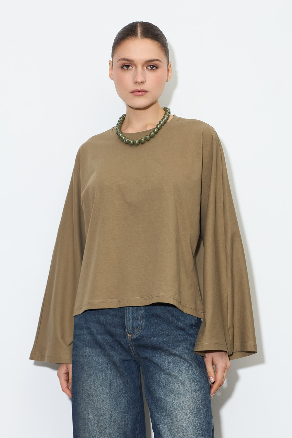 Yarasa Kol Oversize Bluz Haki