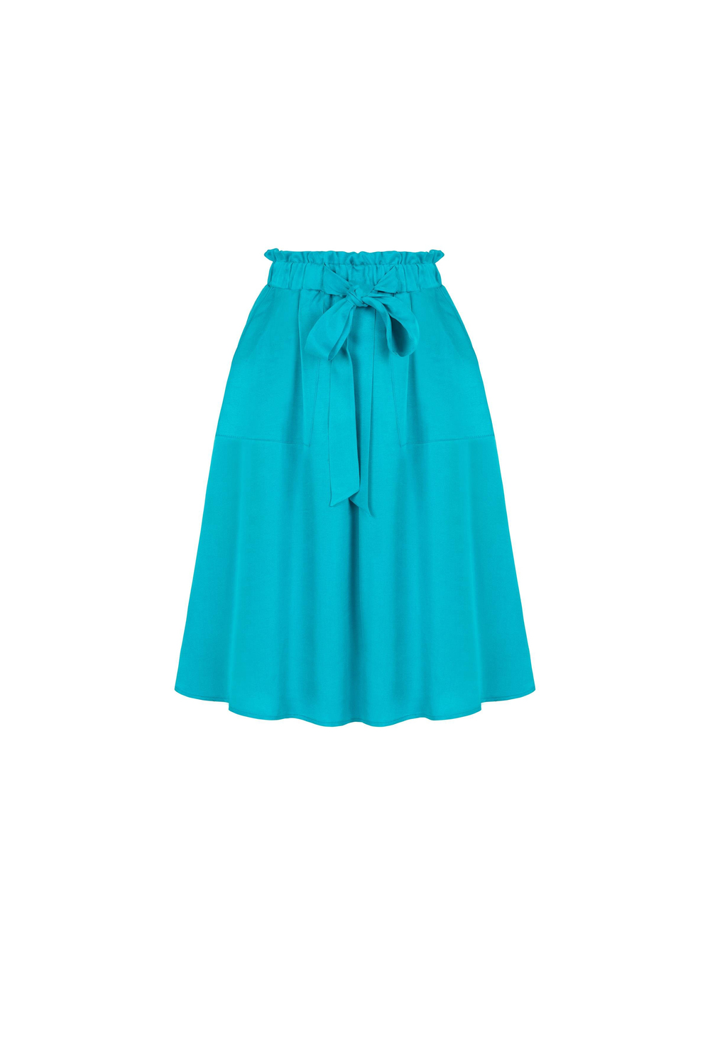 Beli Büzgülü Tencel Karışımlı Etek Su Mavisi