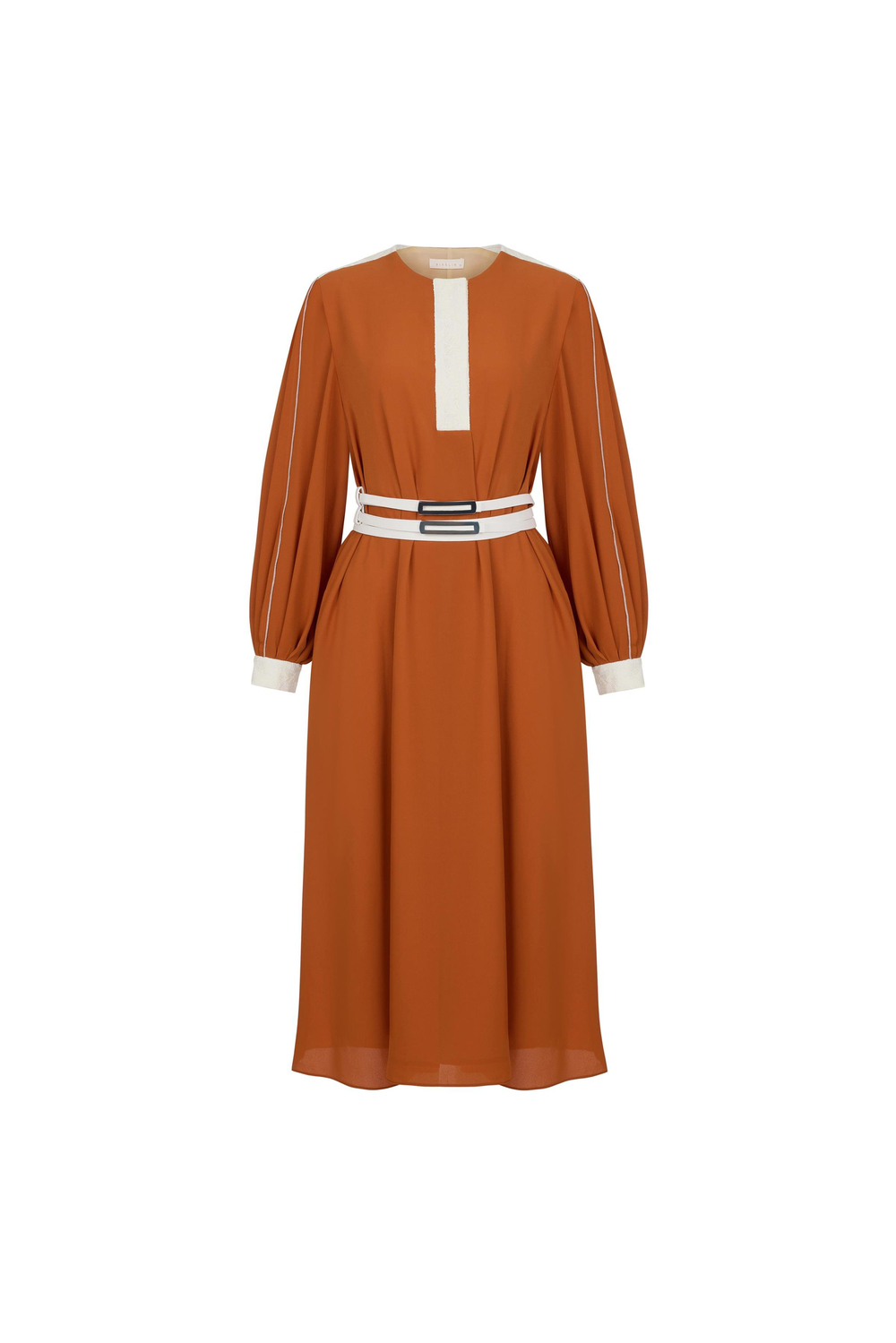 Dantel Garnili Dökümlü Şifon Elbise Ateş