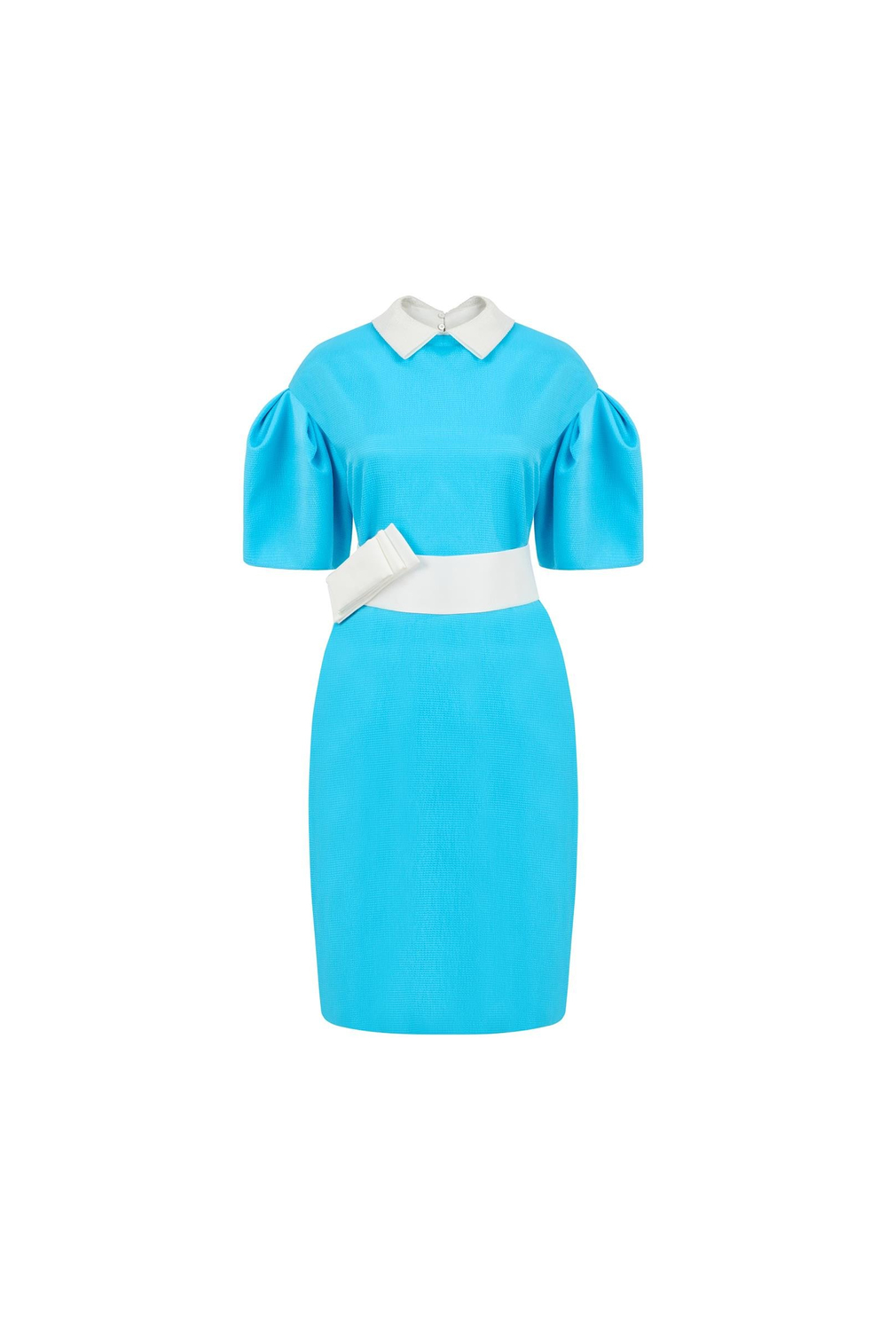 Düşük Omuzlu Seyyar Yakalı Midi Boy Elbise Mavi