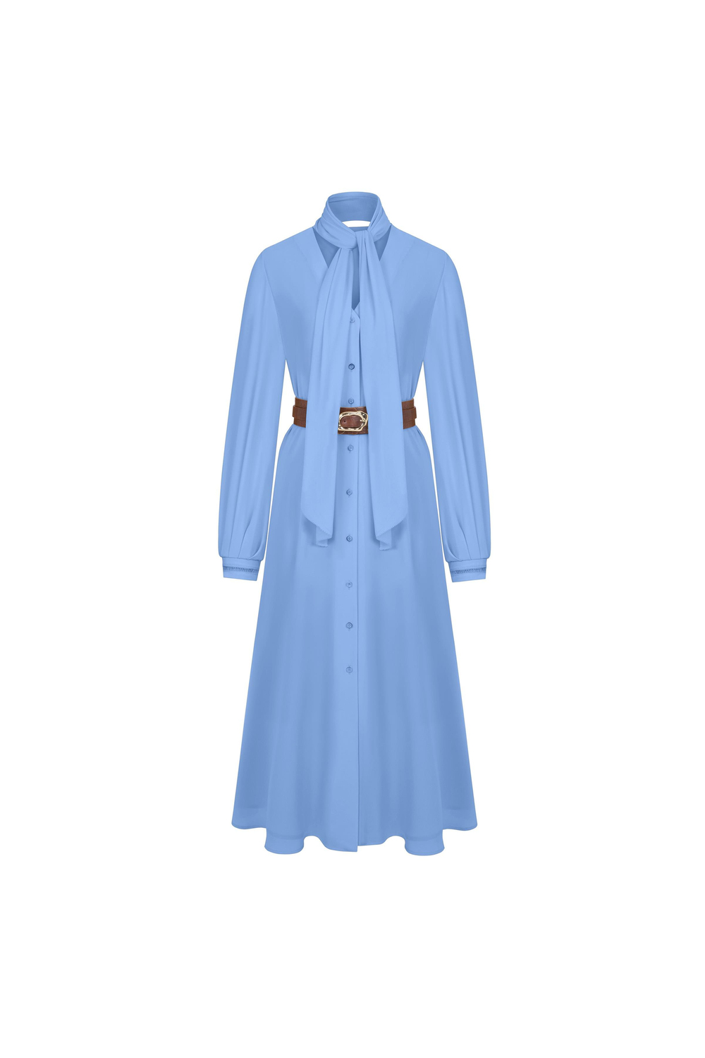 Fular Detaylı Dökümlü Elbise Bazalt Mavisi