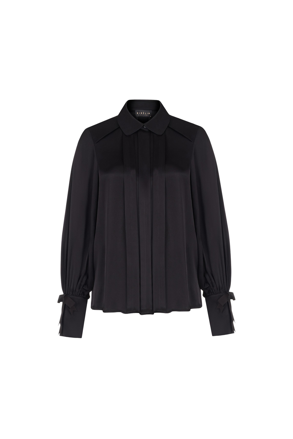 Kolları Fiyonklu Saten Gömlek Siyah