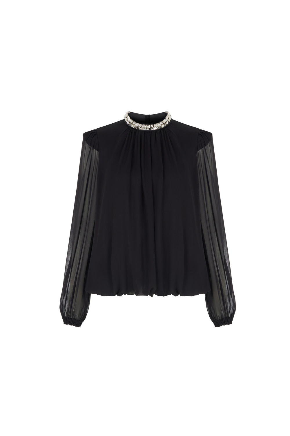 Kristal Krep Şifon Bluz Siyah