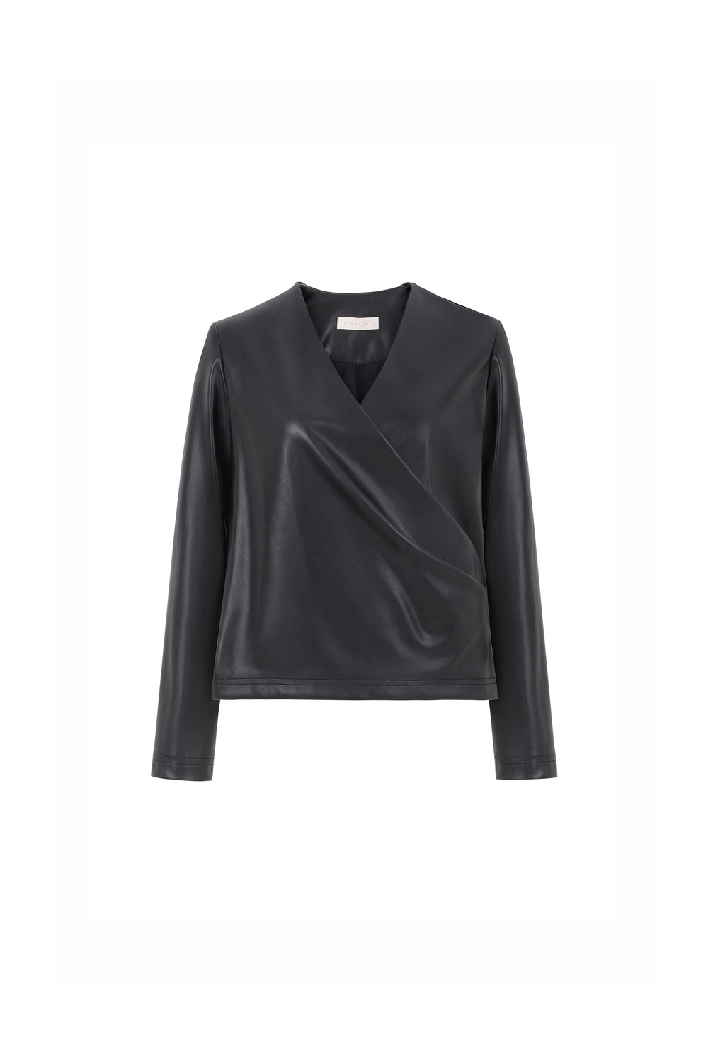 Kruvaze Suni Deri Bluz Siyah
