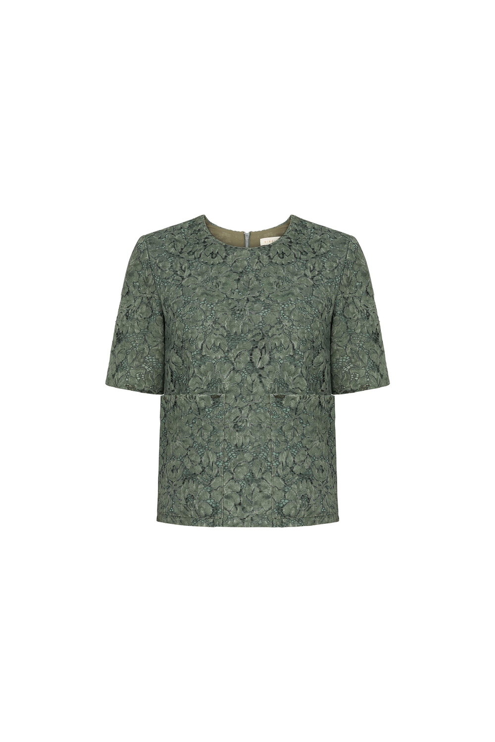 Kutu Form Dantel Bluz Koyu Yeşil