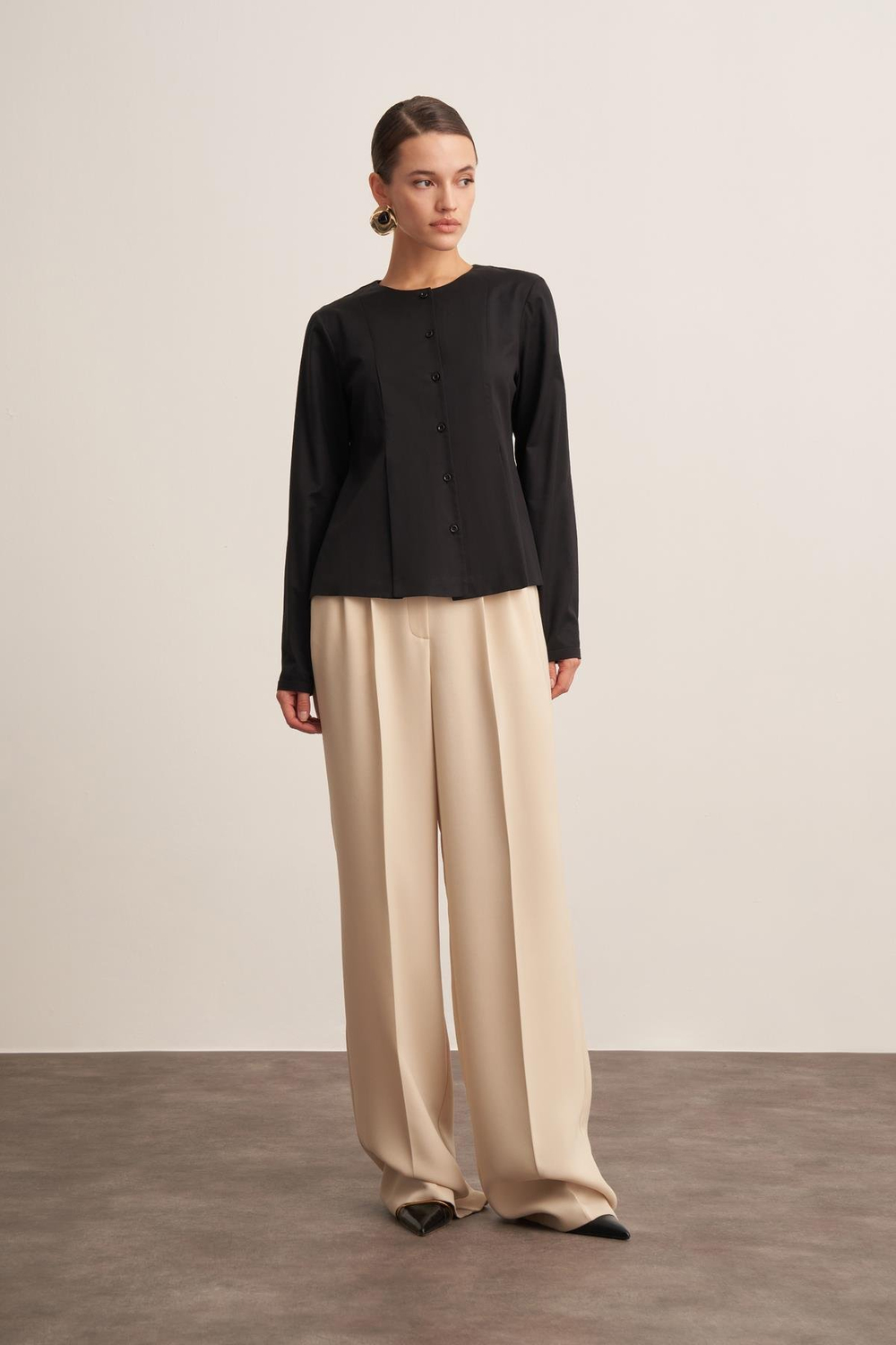 Panel Detaylı Siyah Soft Kadın Gömlek