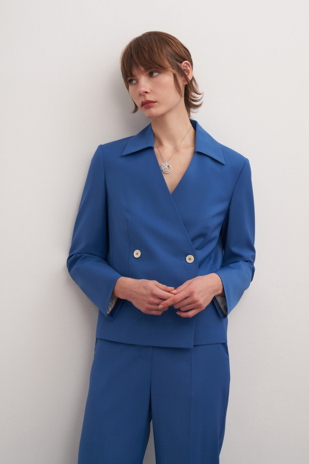 Şömiziye Yaka Yünlü Ceket Bazalt Mavisi