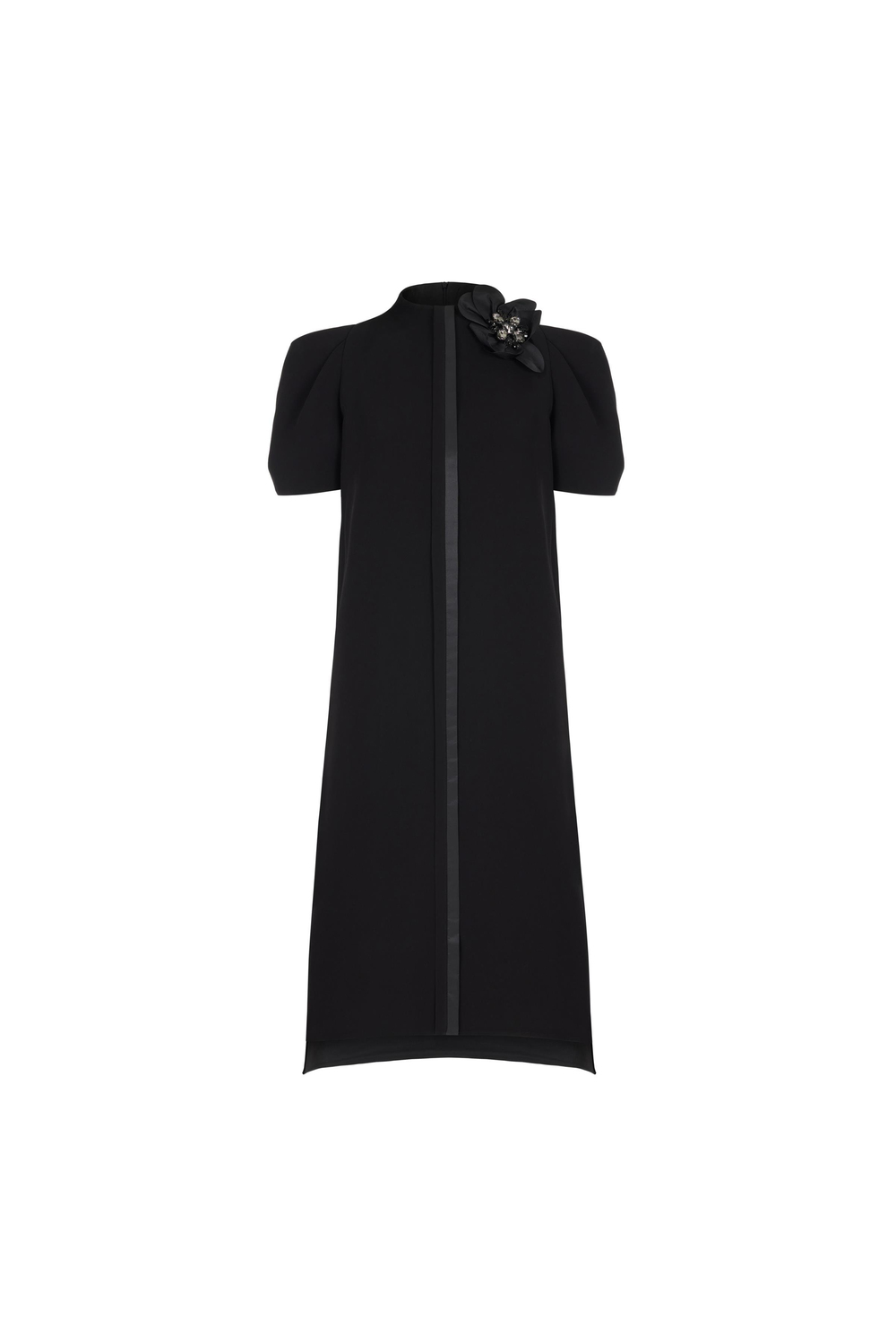 Yakası Çiçek Ve Taş Detaylı Elbise Siyah