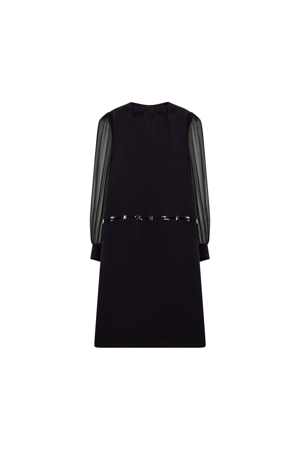 Yakası Fiyonk Detaylı Beli Taş İşlemeli Elbise Siyah