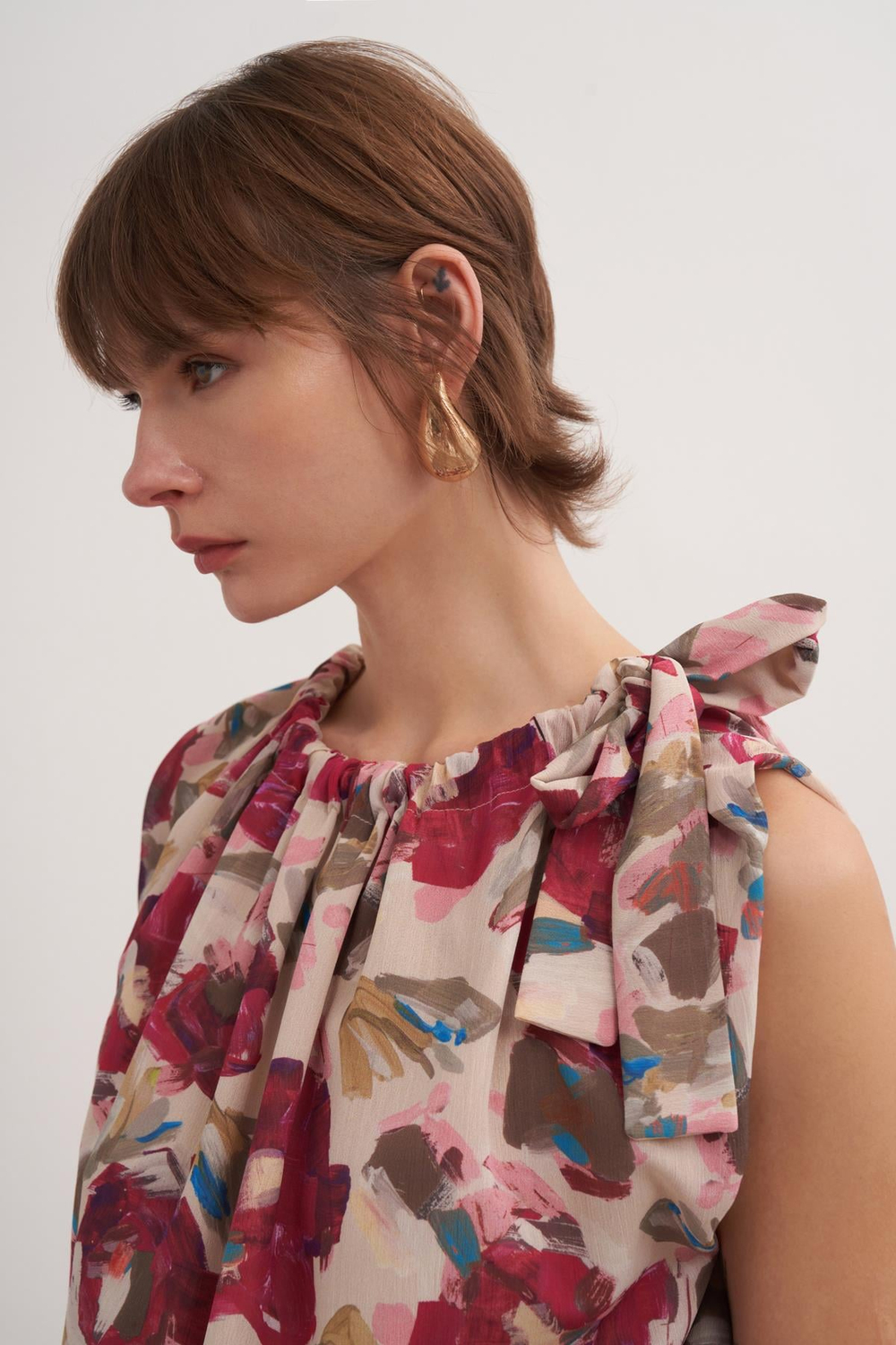Bow-detail Patterned Chiffon Blouse Prınt