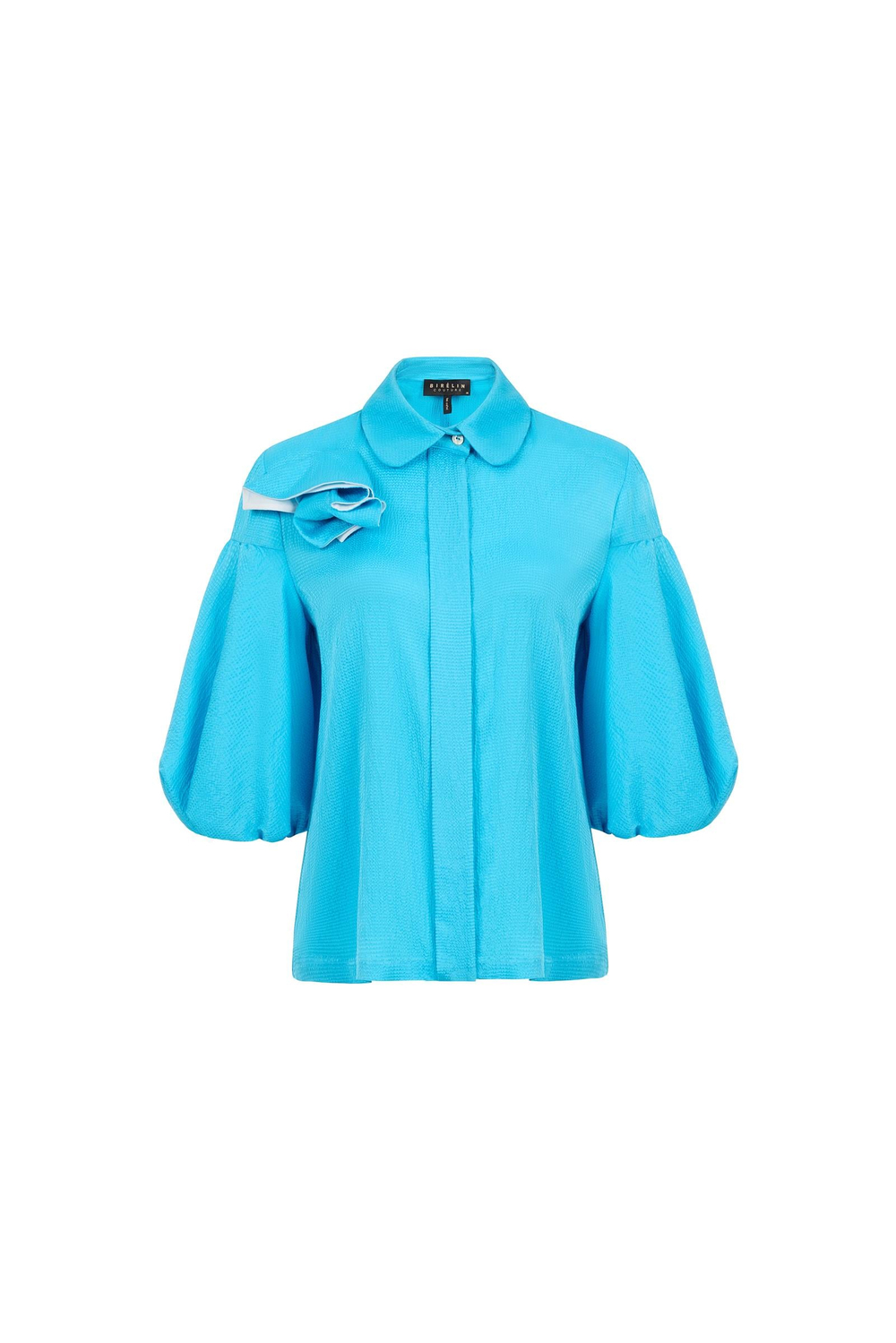 Shirt With Floral Details And Balloon Sleeves Blue