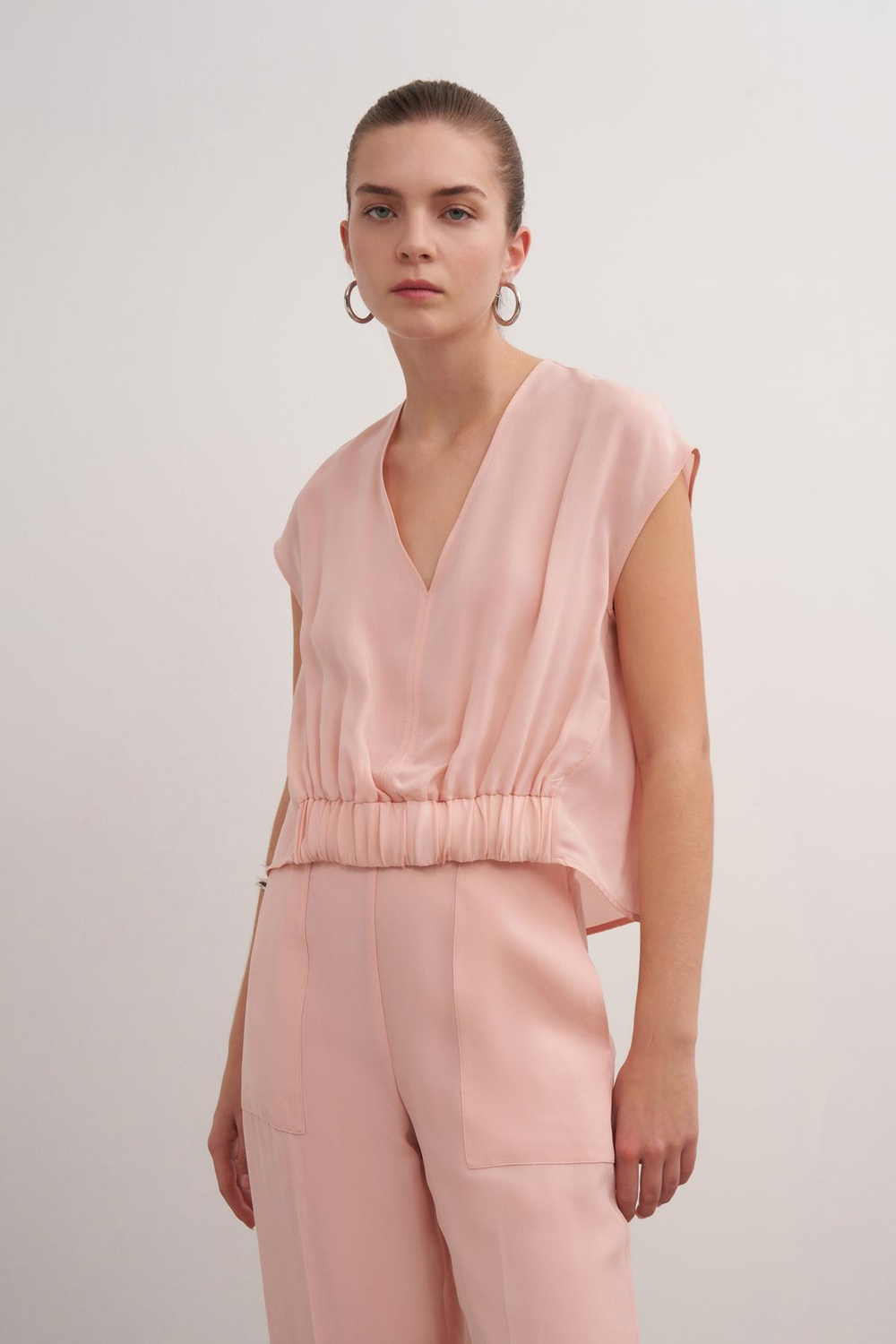 Cupro Blouse With Elastic Front Pınk