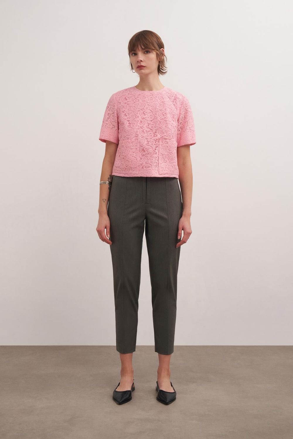 Box Form Lace Blouse Pınk