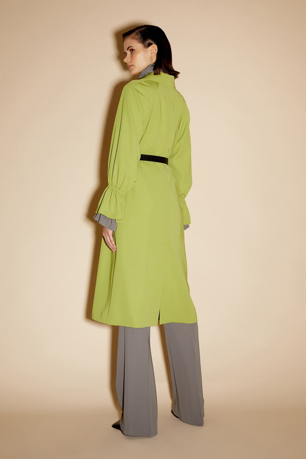 Duster Wıth Rouched Sleeve And Belt Matcha