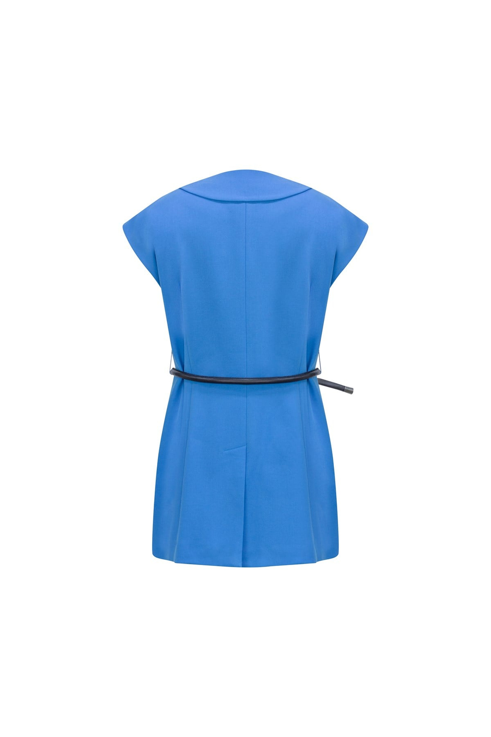 Collarles Vest With Snap Opening And Belt Blue Jewel
