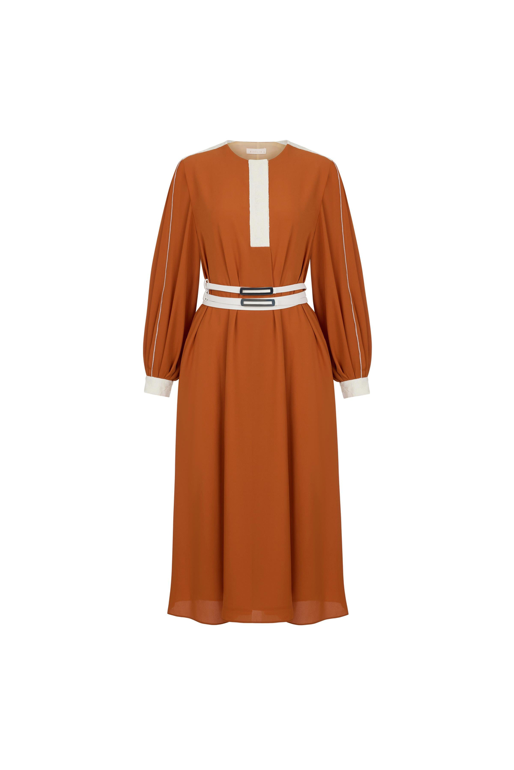 Lace-trim Draped Chiffon Dress Flame