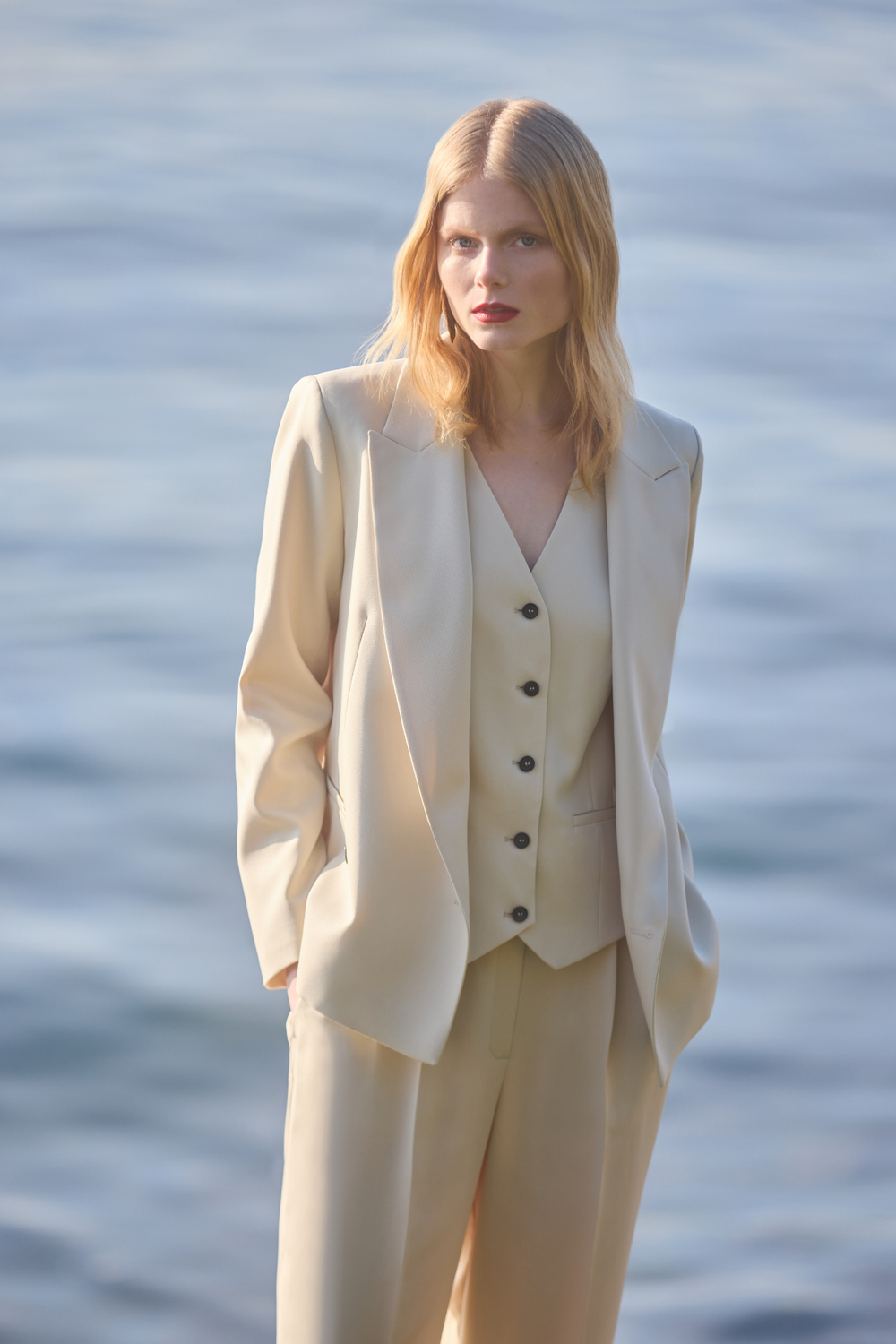 Deep Double-breasted Closure Jacket Lıght Gold