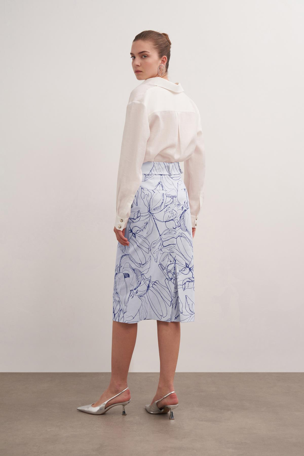 Patterned Cotton Pencil Skirt Prınt
