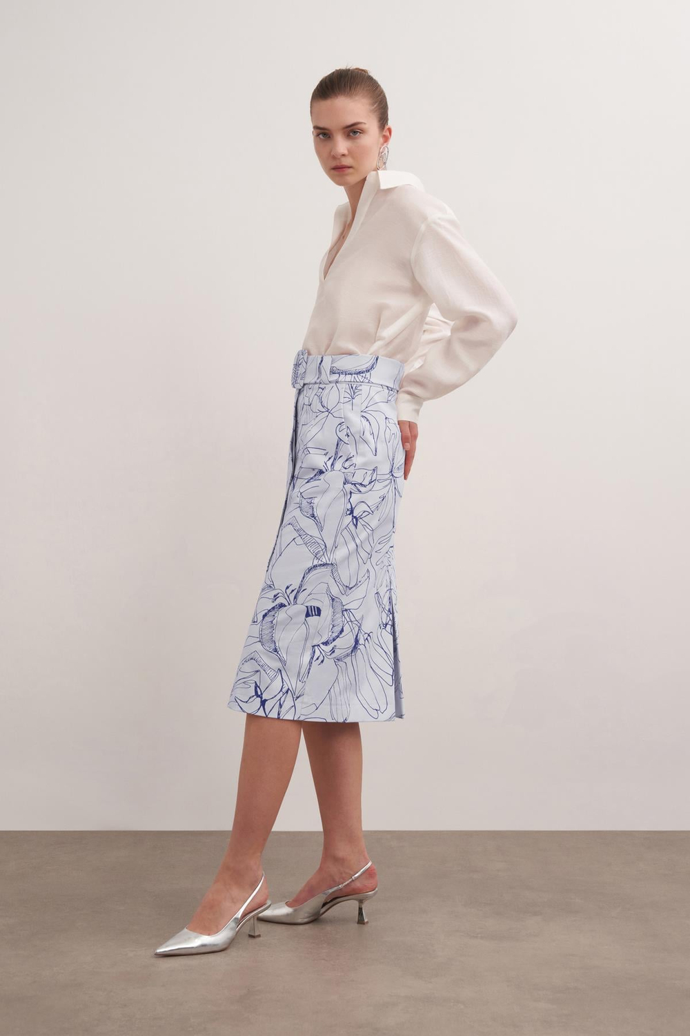 Patterned Cotton Pencil Skirt Prınt