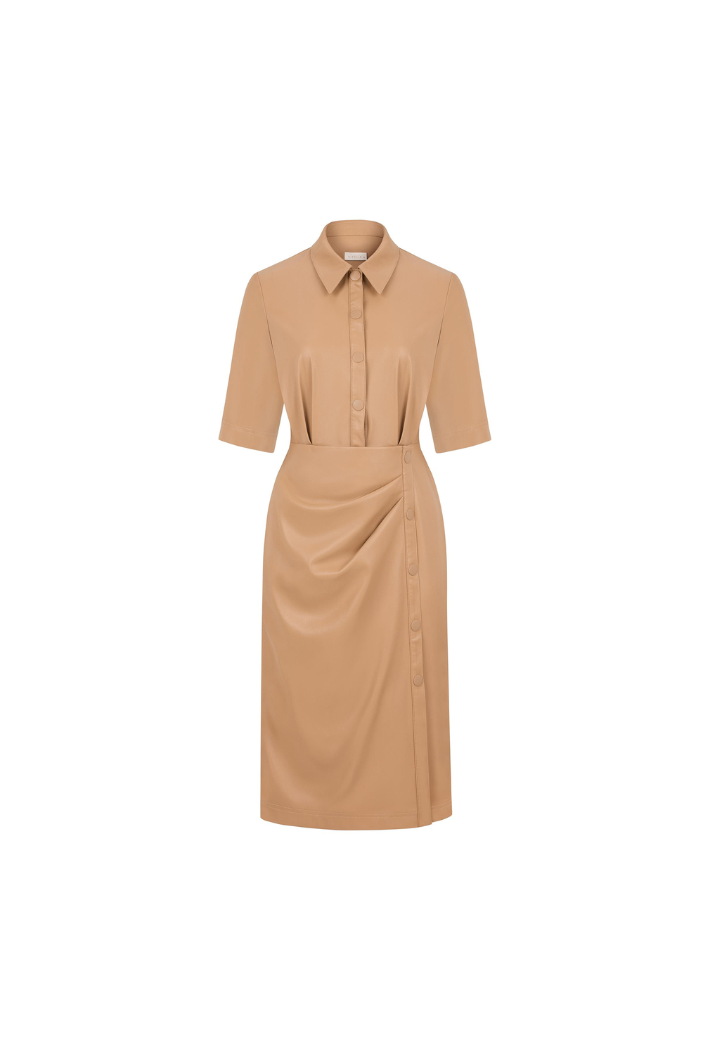 Faux Leather Dress With Draped Details Beıge