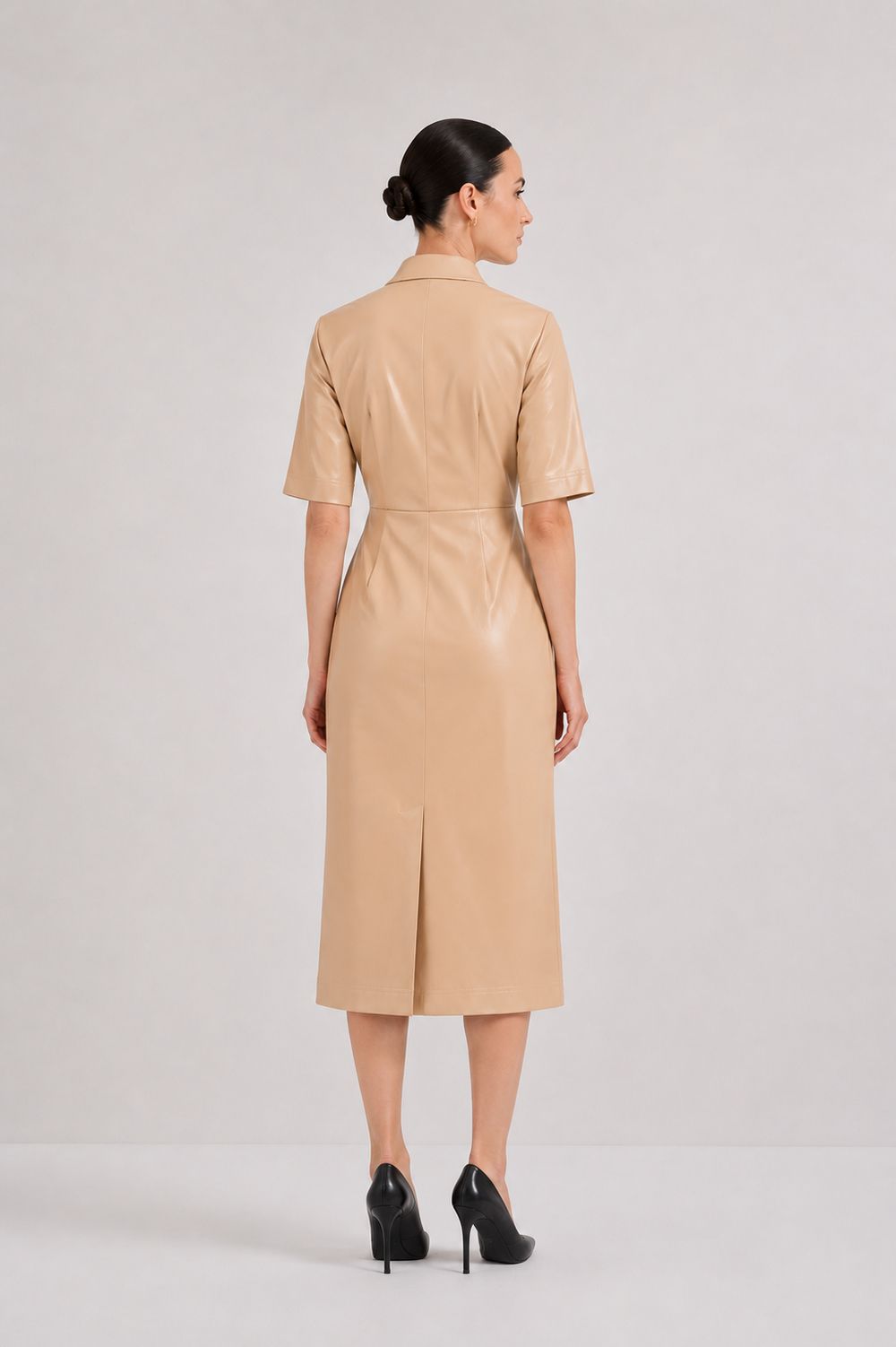 Faux Leather Dress With Draped Details Beıge