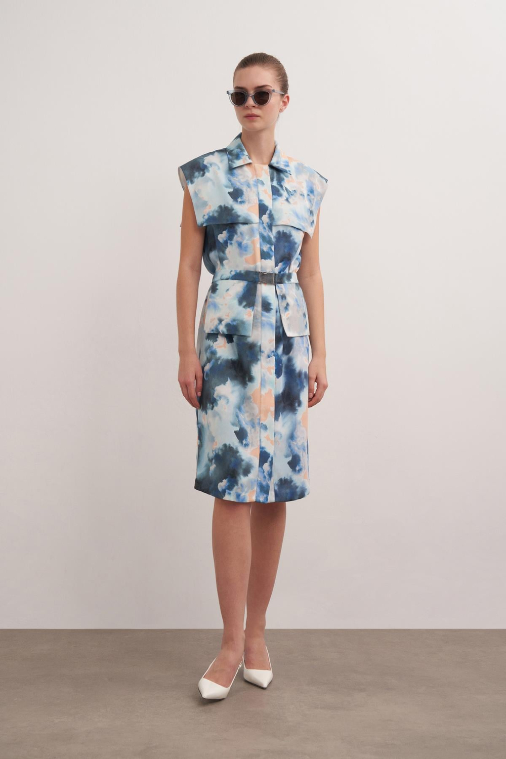 Windbreaker-detail Patterned Crepe Dress Prınt
