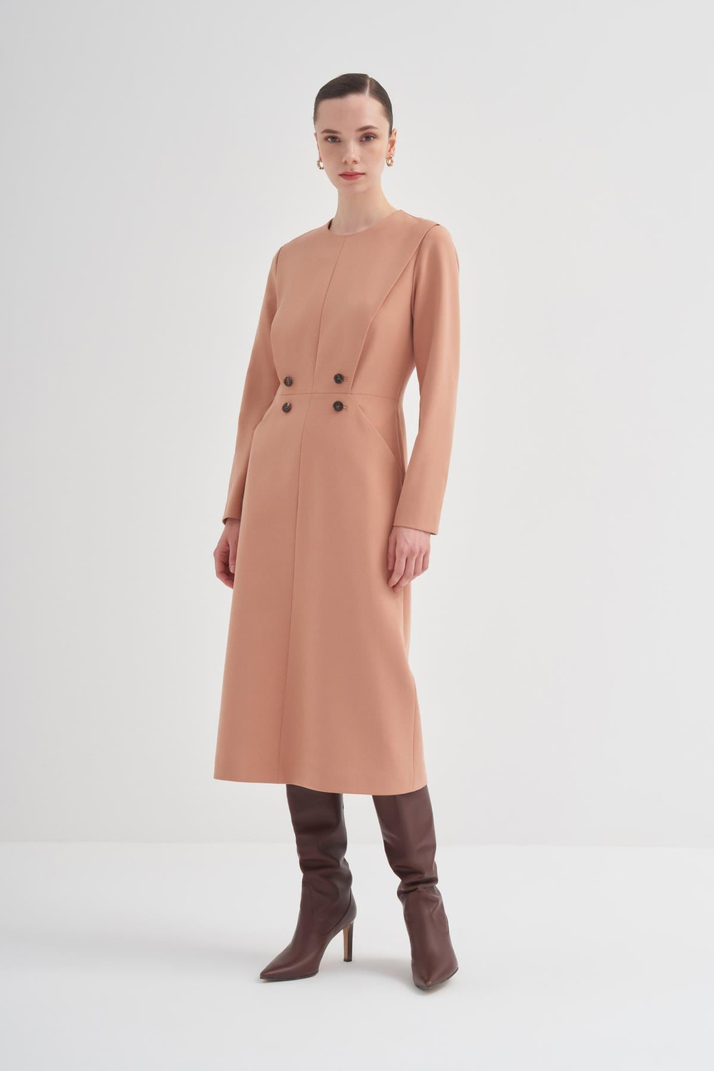 Button-detail Polyester-viscose Dress Pınk Clay
