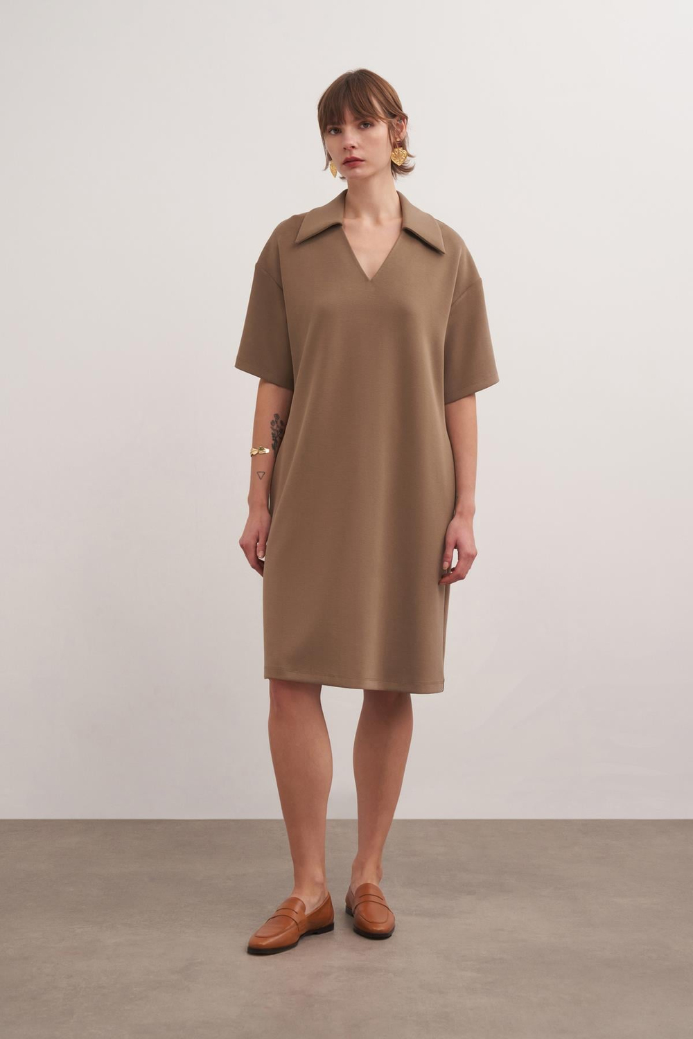 Comfortable Form Knitted Modal Dress Khakı