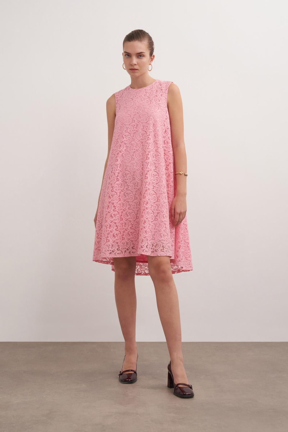 Crew-neck Lace Dress Pınk