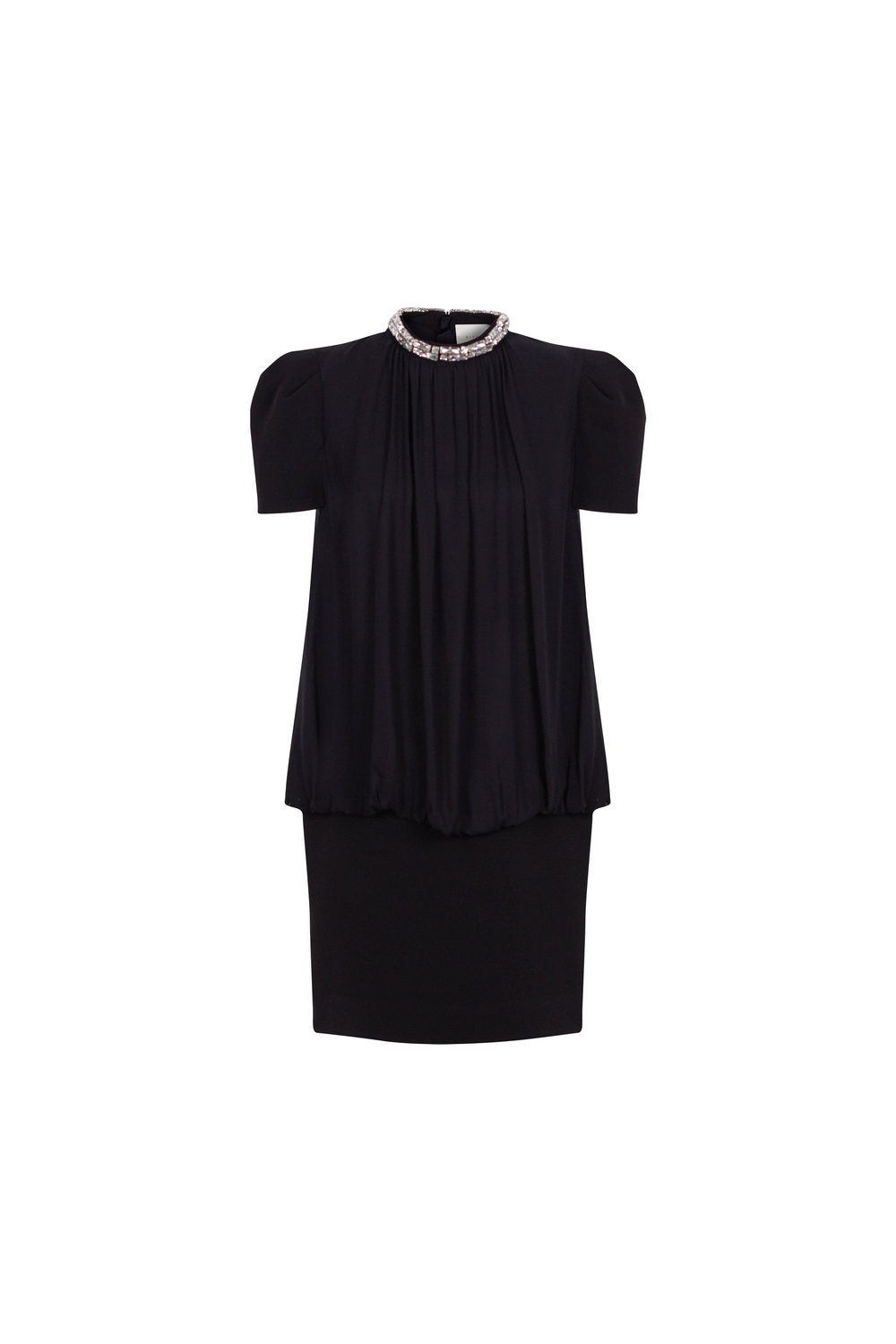 Crystal Stone Embroidered Chiffon Detailed Mini Dress Black