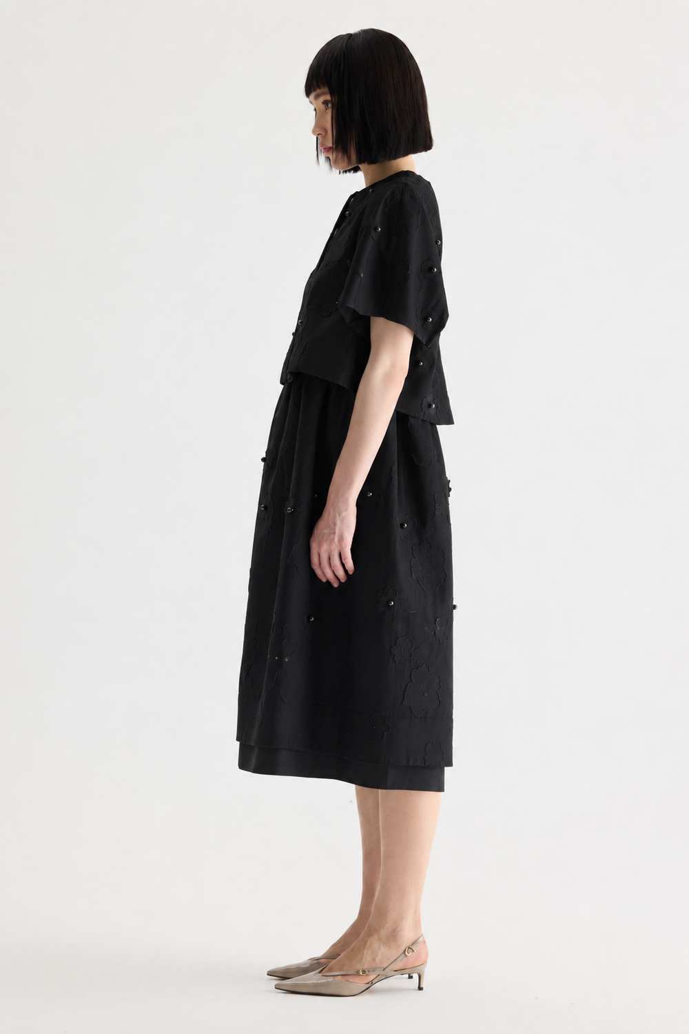 Handcrafted 3d Floral Dress Black