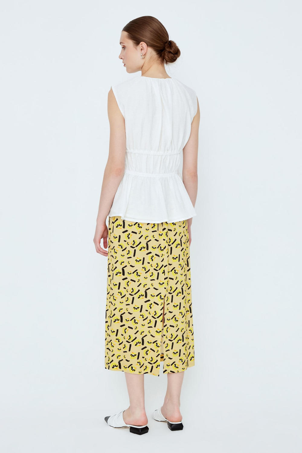 Elastik Bantlı Peplum Bluz Beyaz