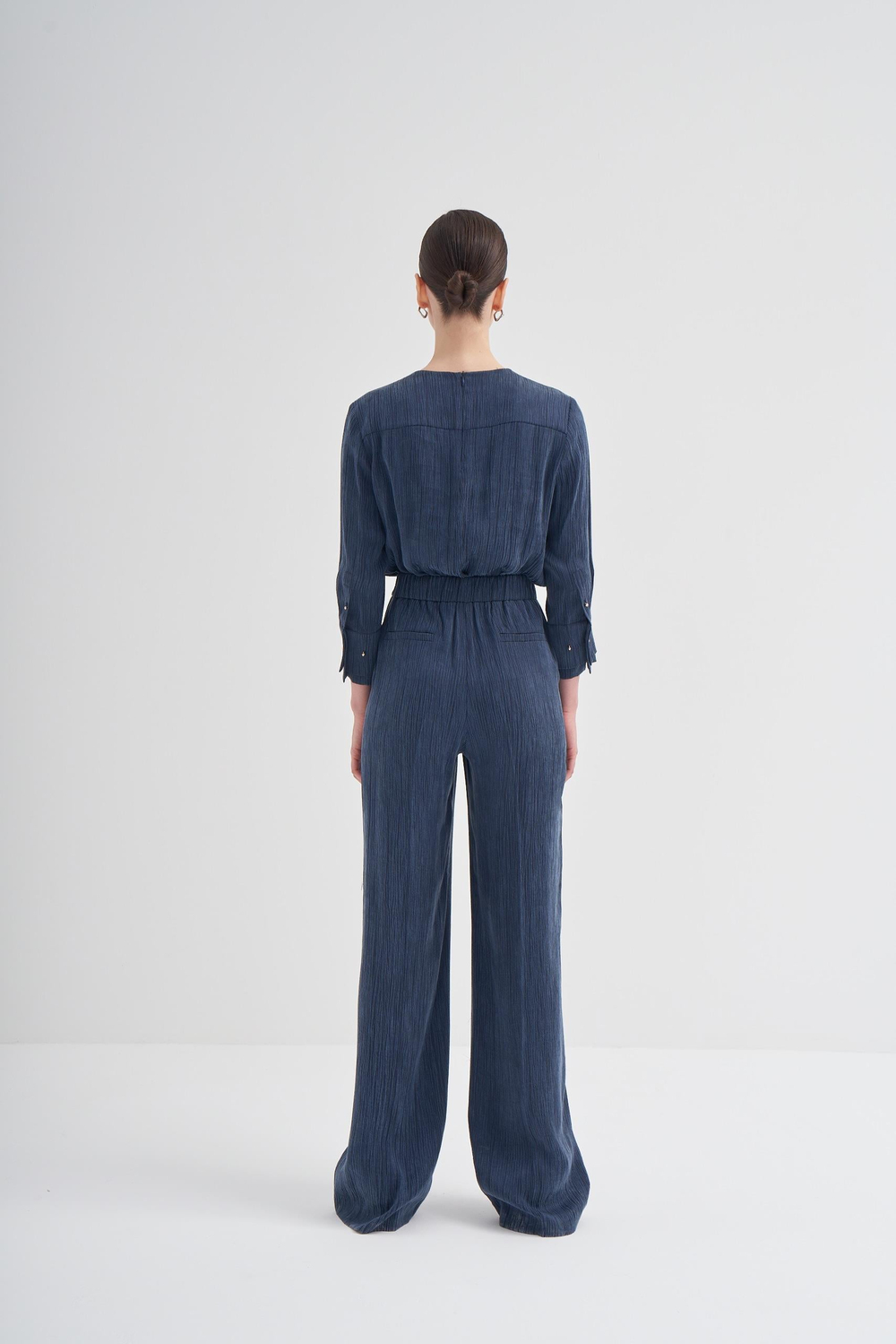 Elastic Waist Detailed, Straight Cut Pajama Pants Navy