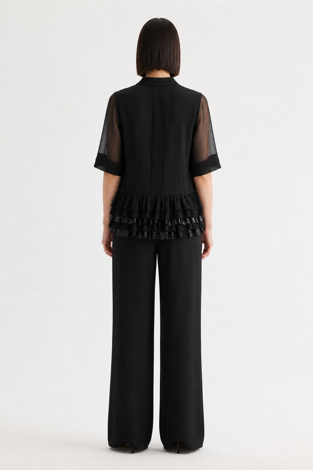 Layered Chiffon Shirt With Sequin Details Black