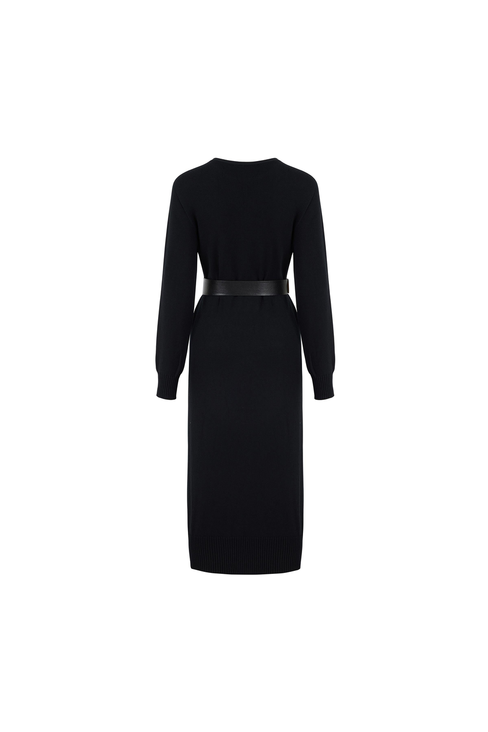 Belted Long Knitted Dress Black