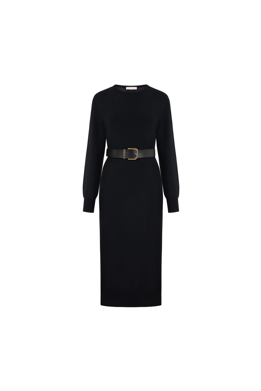 Belted Long Knitted Dress Black