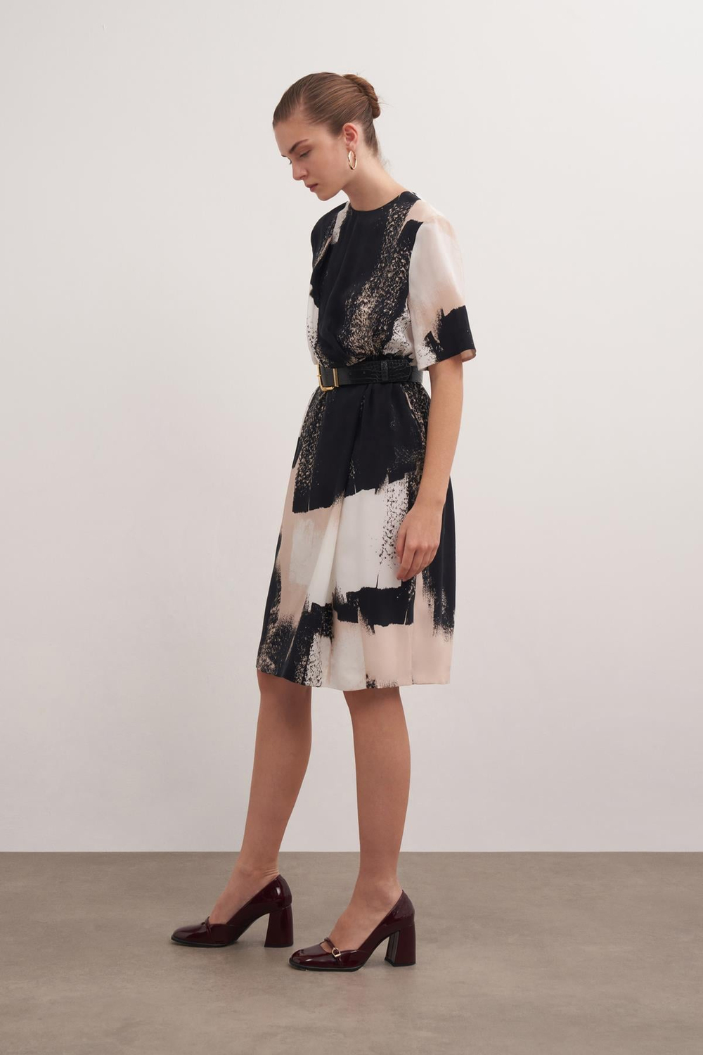 Double-breasted Patterned Cupro Dress Prınt