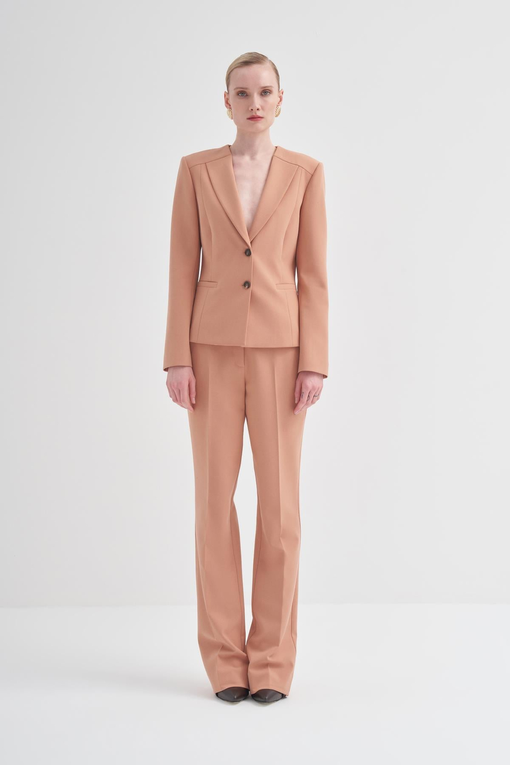 Button Detail Polyester-viscose Trousers Pınk Clay