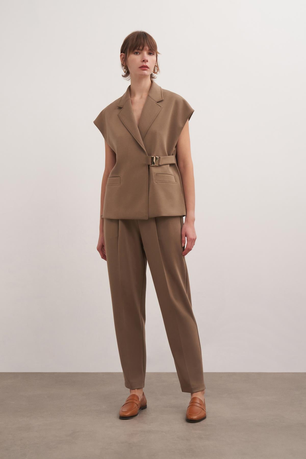 Carrot Form Knitted Modal Trousers Khakı