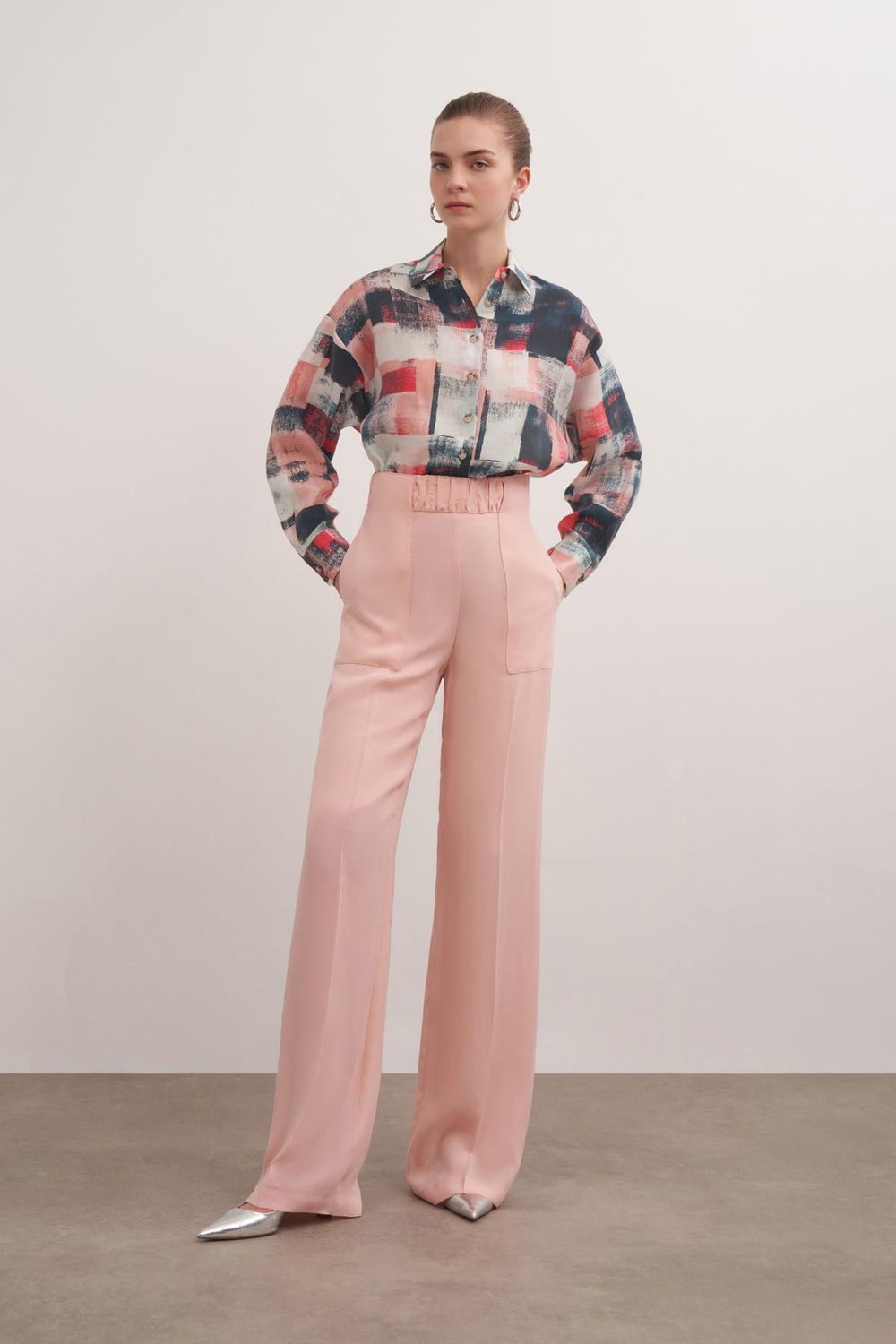 Cupro Trousers With Applique Pocket Appearance Pınk