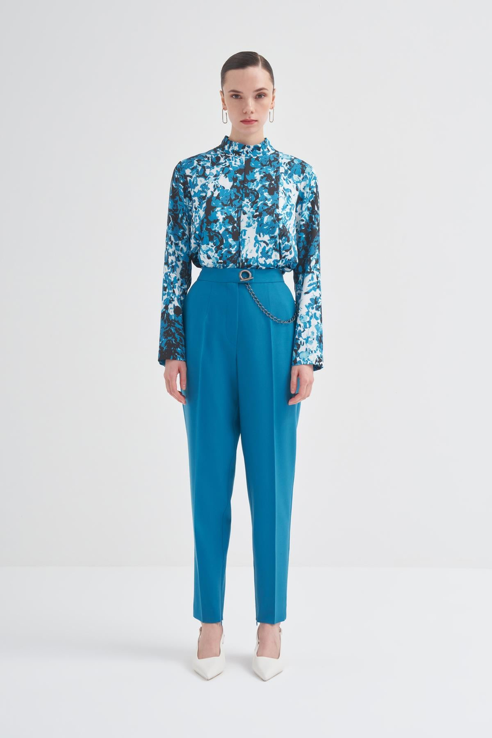 Wool Trousers With Chain Details Turquoıse